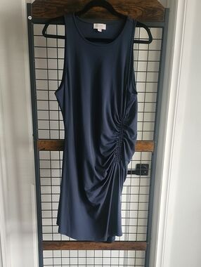 LOFT Navy Ruched Side Midi Dress